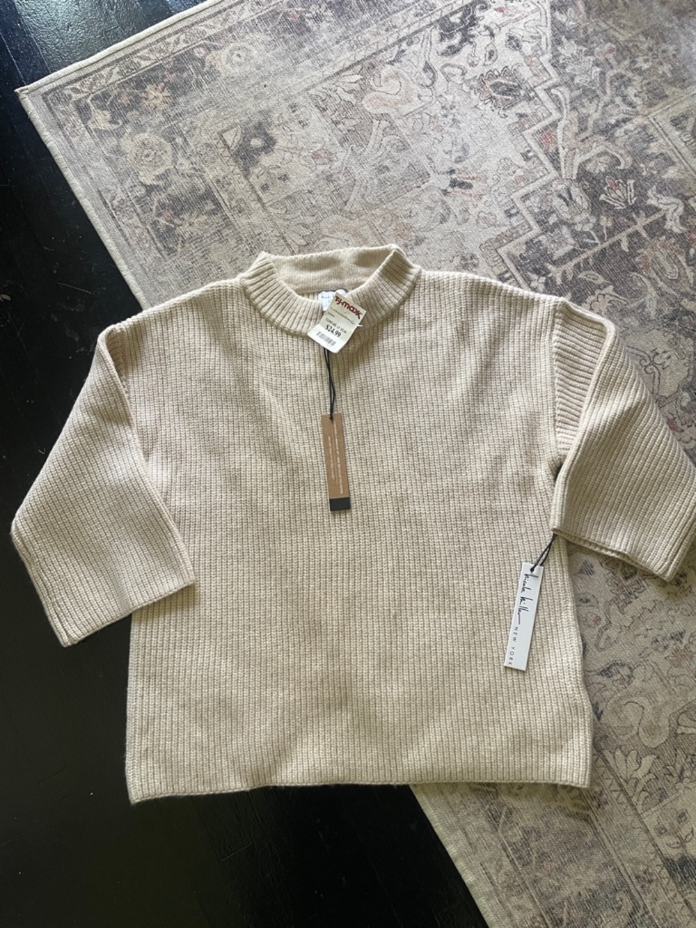 Nicole Miller Women’s Crewneck Sweater in Beige with 3/4 Sleeves